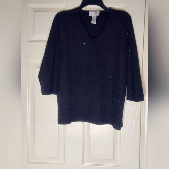 Alfani Women 1X Black SILK Blend Beaded Embroidered Vneck 3/4Sleev Women Sweater - Picture 1 of 6